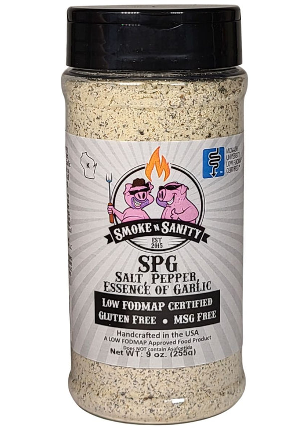 SMOKE N SANITY SPG - Salt, Pepper, Essence of Garlic Salt LARGE (255g)