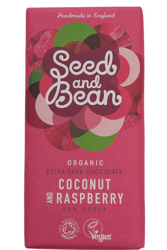 SEED AND BEAN Coconut and Raspberry DARK CHOCOLATE BAR (75g)