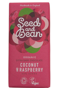 SEED AND BEAN Coconut and Raspberry DARK CHOCOLATE BAR (85g)
