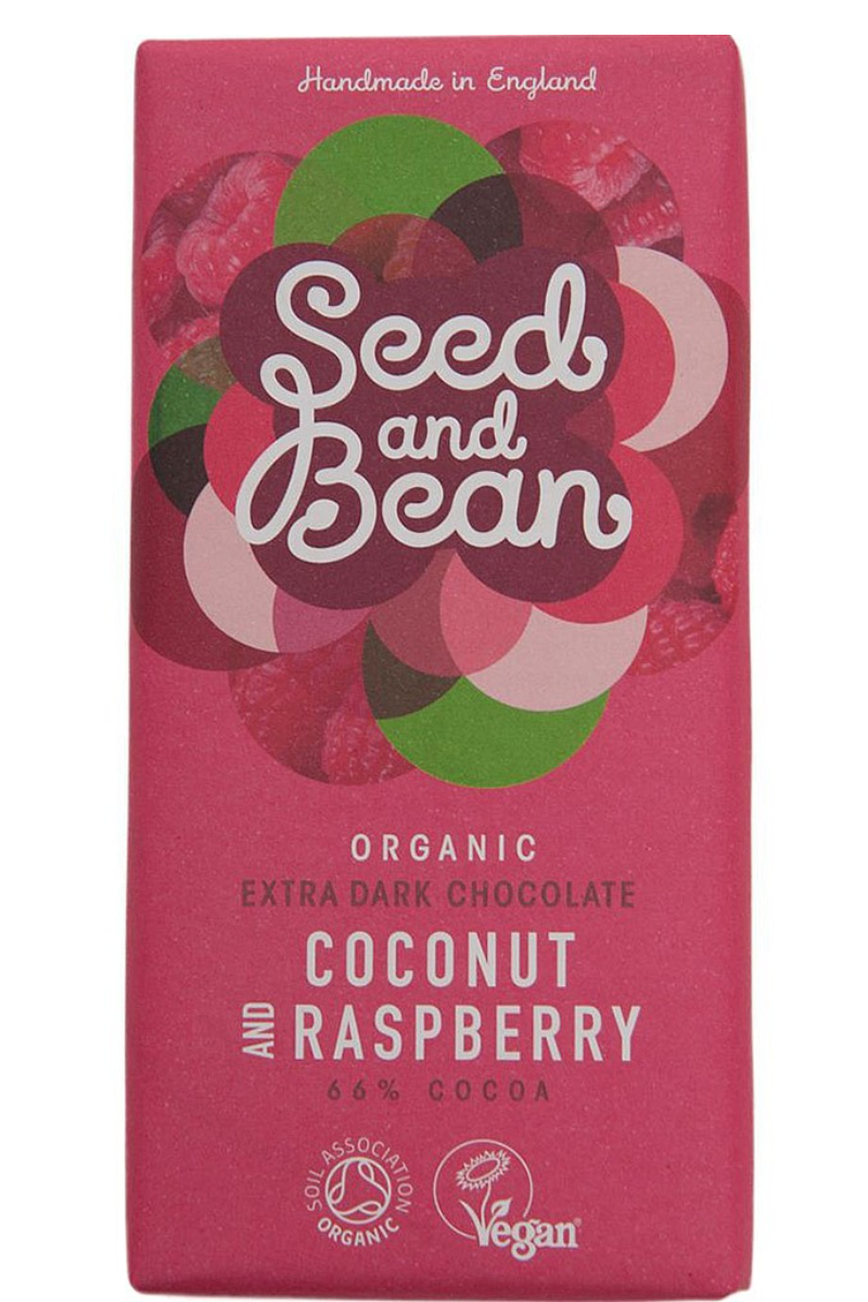 SEED AND BEAN Coconut and Raspberry DARK CHOCOLATE BAR (75g ...